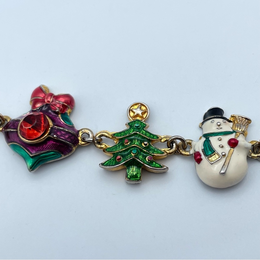 Christopher Radko Enamel Christmas Charm Bracelet Snowman Wreath 7.5” - Picture 7 of 11